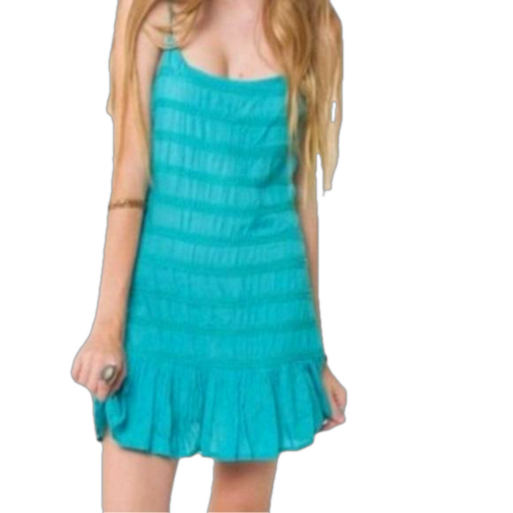 O'Neill Teal Cami Mini Dress Ruffle Hem Textured Size XL